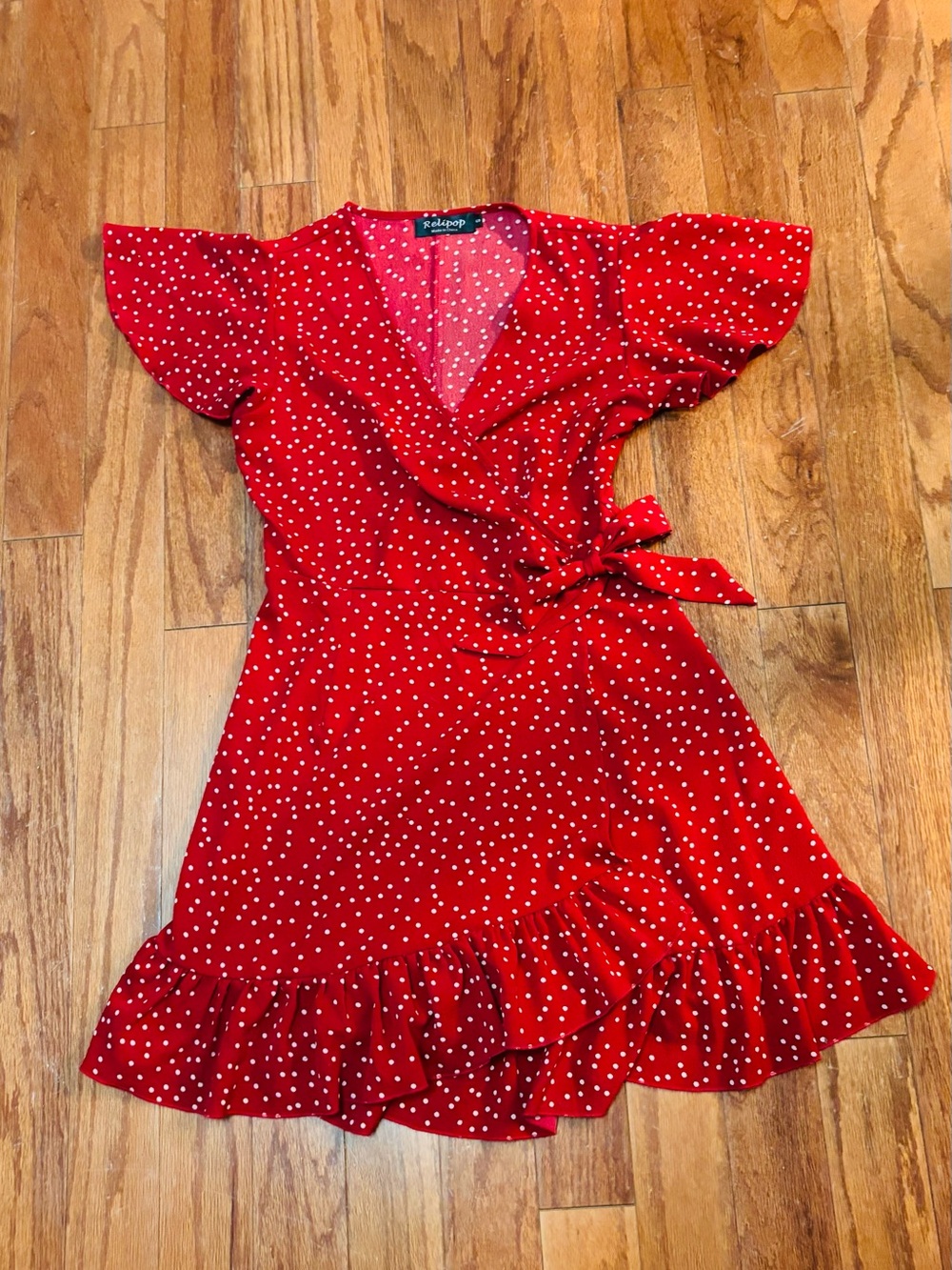 Dress Red Polka Dot Wrap Mini Dress with Ruffle Hem NWOT Size Small